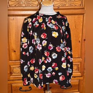 Ann Taylor Black Top with Colorful Floral Pattern